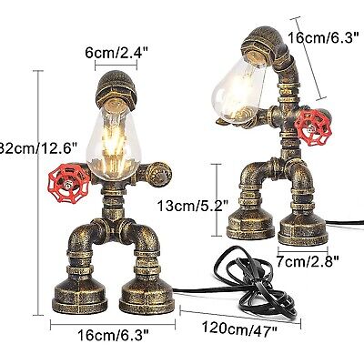 Water Pipe Table Lamp Robot Style- Retro Industrial Table Light- Antique Stea...