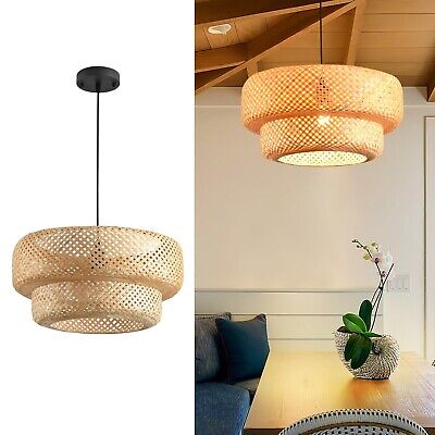 HJIHFU 18.12" Bamboo Chandelier, Bohemian Style Hand Woven Bamboo Willow Chan...