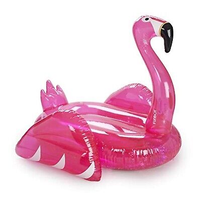 FUNBOY Giant Inflatable Glitter Pink Flamingo Pool Float, Cup Holder, Luxury ...