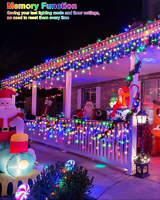 53 FT Icicle Lights for Outside, 486 LED Icicle Christmas Lights Outdoor Plug...