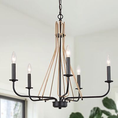 Durent Lighting Black and Gold Chandelier Light Fixture, 5-Light Large Modern...