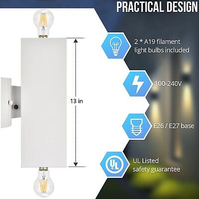 wowlite Modern Porch Lights White 2 Pack, Dust to Dawn Outdoor Light, Waterpr...