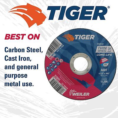 Weiler 57041 4-1/2 Inch Cutting Wheel, Tiger AO Steel/Metal Long Life Perform...