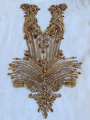 wtbv.n 100% Handmade rhinestones applique on white net sew on beads crystal p...