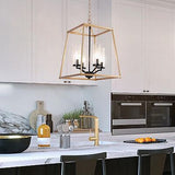 Gold and Black Chandelier, 4-Light Square Pendant Lighting for Kitchen Island...