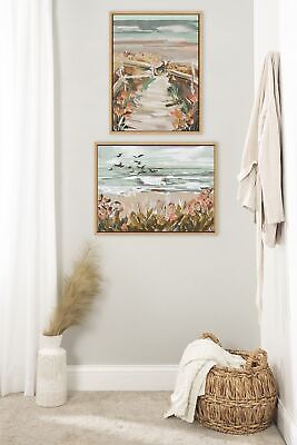 Kate and Laurel Sylvie Landscape 08 Beach Framed Canvas Wall Art by Annie Qui...