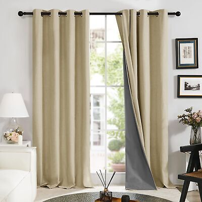 Deconovo Linen 100% Blackout Grommet Curtains for Bedroom and Living Room,Bei...