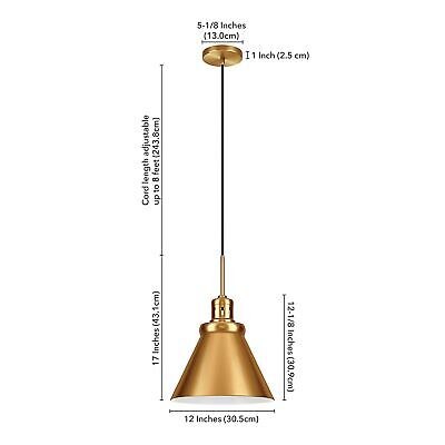 Henn&Hart 12" Wide Pendant with Metal Shade in Brushed Brass, for Home, Livin...