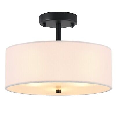 13" Semi Flush Mount Ceiling Light Fixture, 3-Light Black Drum Flush Mount Li...