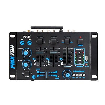 Pyle Wireless DJ Audio Mixer - 3 Channel Bluetooth Compatible DJ Controller S...