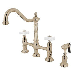 Kingston Brass KS1276PXBS Heritage Bridge Kitchen Faucet, Polished Nickel, 10...