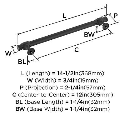 Amerock BP54065FB | Matte Black Appliance Pull | 12 inch (305mm) Center-to-Ce...