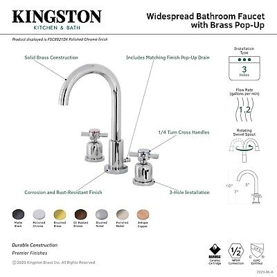 Kingston Brass FSC8920DX Concord Widespread Bathroom Faucet, 5-3/8 Inch in Sp...