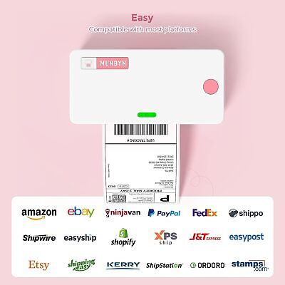 MUNBYN Pink Shipping Label Printer, [Upgraded 2.0] USB Printer