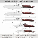 Brewin CHEFILOSOPHI Japanese Chef Knife Set 5 PCS with Elegant Red Pakkawood ...