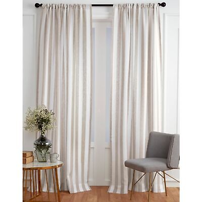 Solino Home 100% Pure Linen Curtain 108 Inches Long &#8211; Natural and White Li