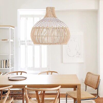 1 Light Rattan Pendant Light Fixture Ceiling Lights Chandelier Handwoven Pend...