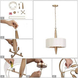 KSANA Gold Chandeliers, Modern Drum Hanging Light Fixture with White Fabric, ...