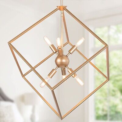 classy leaves Gold Chandelier Light Fixture, 6-Light Modern Gold Lantern Pend...