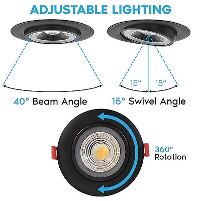 LUXRITE 4 Inch Gimbal LED Recessed Light with Junction Box, 11W=75W, 5CCT Col...