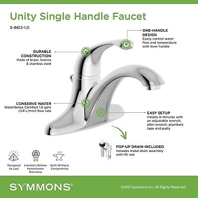 Symmons S-6612-1.0 Unity Centerset Single-Handle Bathroom Faucet in Polished ...