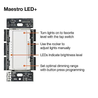 Lutron Maestro LED+ Dimmer Switch Kit for Dimmable LED, Halogen and Incandesc...