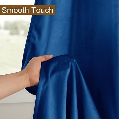 DWCN Extra Wide Velvet Curtains - Blue Blackout Privacy Protect Window Drapes...