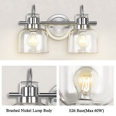 2-Light Bathroom Light Fixtures, Brushed Nickel Bathroom Wall Lights, Bathroo...