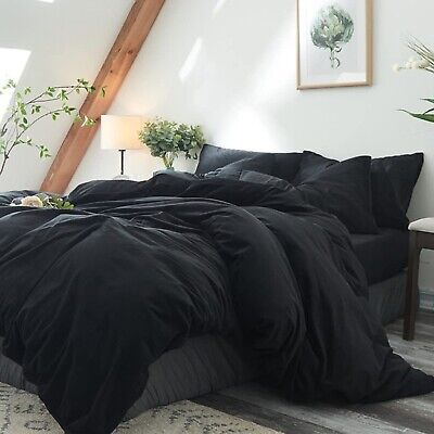 CLOTHKNOW Black California King Comforter Set 3Pcs All Black Bedding Comforte...