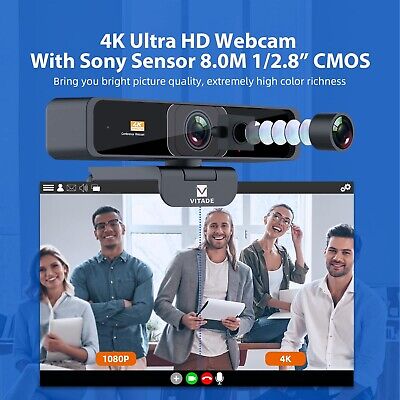 4K Zoomable Webcam with Upgraded Remote Control, 8MP Sony Sensor Webcam with ...