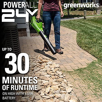 Greenworks 24V (110 MPH / 450 CFM / 125+ Brushless Blower (4.0Ah), Green