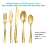 Silverware Set Gold Hammered Pattern Flatware Cutlery Stainless Steel Mirror ...