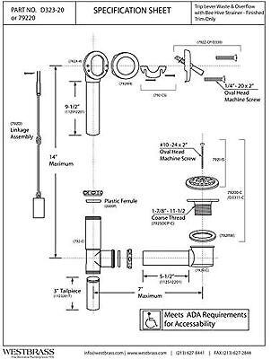 Westbrass D323-20G-01 14" Bath Waste & Overflow Assembly with Trip Lever and ...