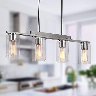 WILON Kitchen Island Lighting, 4-Light Dining Room Light Fixture with Clear G...