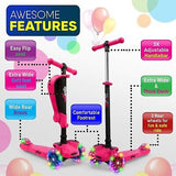 Hurtle 3-Wheeled Scooter for Kids - Wheel LED Lights, Adjustable Lean-to-Stee...