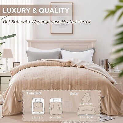 Westinghouse Heated Blanket Queen Size, Soft Flannel to Sherpa Electric Blank...