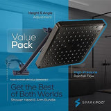 SparkPod Square Rain Shower Head with Shower Head Extension Arm - High Pressu...