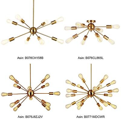 VINLUZ 8-Light Sputnik Chandelier Brushed Brass Semi Flush Mount Ceiling Ligh...