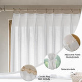 MAIHER Beige White Faux Linen Double Pinch Pleated Curtains 108 Inch Length, ...