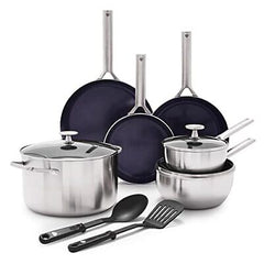 Blue Diamond Cookware Tri-Ply 11 Piece Pots and Pans Set, Silver