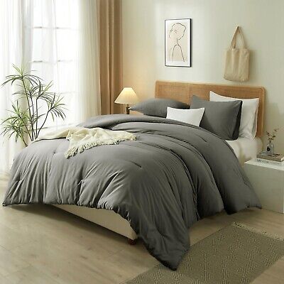 Queen Comforter Set Dark Grey Queen Size Comforter Boho Dark Grey Comforter 3...