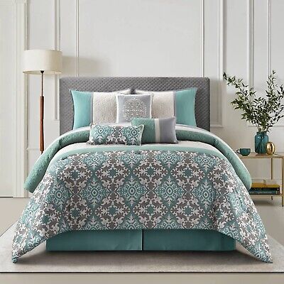 Stratford Park Elegant 7-Piece Comforter Bedding Set, Teal, All Season, King ...