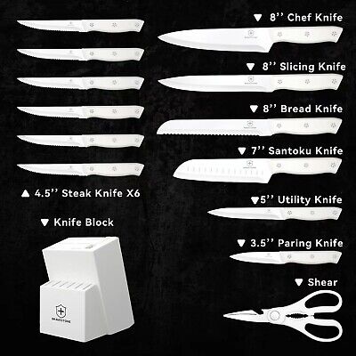 BRAVESTONE Knife Set, 15 Piece Kitchen Knife Set with Block Self Sharpening, ...