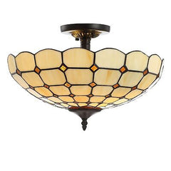 JONATHAN Y JYL8028A Jennifer 16" Tiffany-Style Glass/Metal LED Semi-Flush Mou...