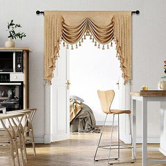 ELKCA Gold Chenille Window Curtains Valance for Living Room Luxury Waterfall ...