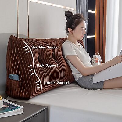 Large Triangular Headboard Wedge Bed Rest Reading Pillow Backrest Positioning...