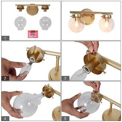 KSANA Bathroom Light Fixtures, 2-Light Gold Vanity Lights with Clear Globe Gl...