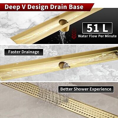 Sharp-tec 28 inch Linear Shower Drain, Gold Rectangular Floor Drain, V-Shape ...