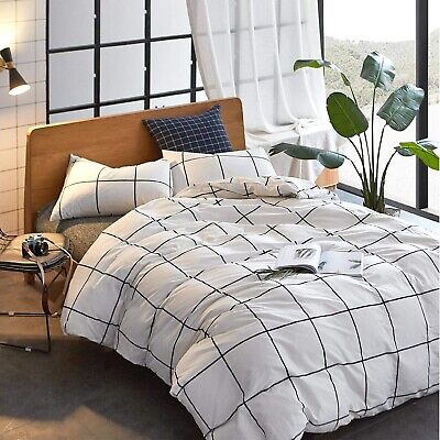 KAREVER White Grid Comforter White Plaid Bedding Set Twin White with Black Li...