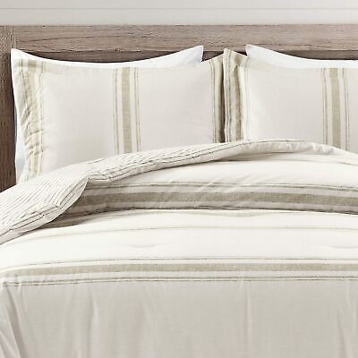 Lush Decor Comforter Farmhouse Stripe, King, Neutral Comforter Set